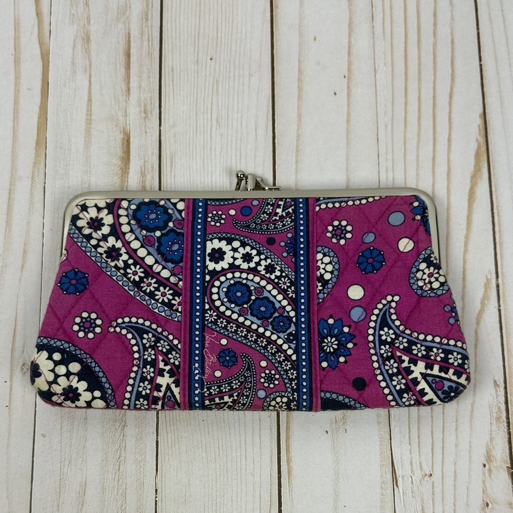 Vera Bradley Clamshell Closure Boysenberry Print Wallet